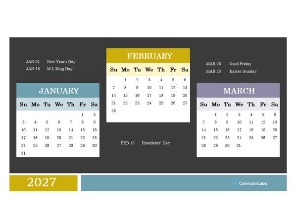 2027 Quarterly Powerpoint Calendar
