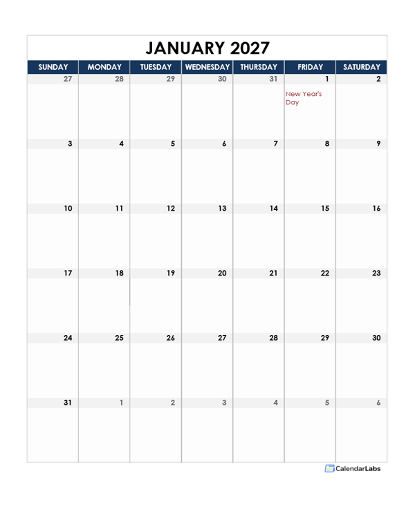2027 South Africa Calendar Spreadsheet Template