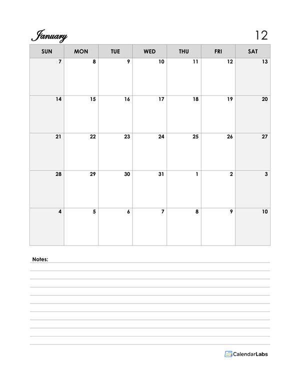 2027 Spain Calendar Template Large Boxes