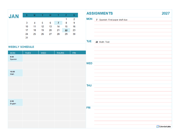 2027 Student Calendar
