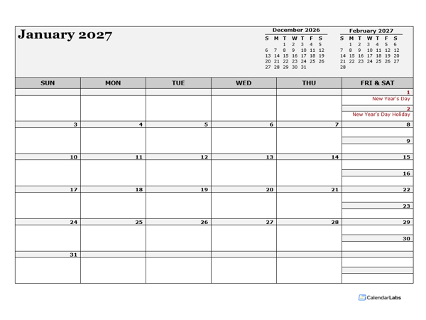 2027 Thailand Calendar For Vacation Tracking