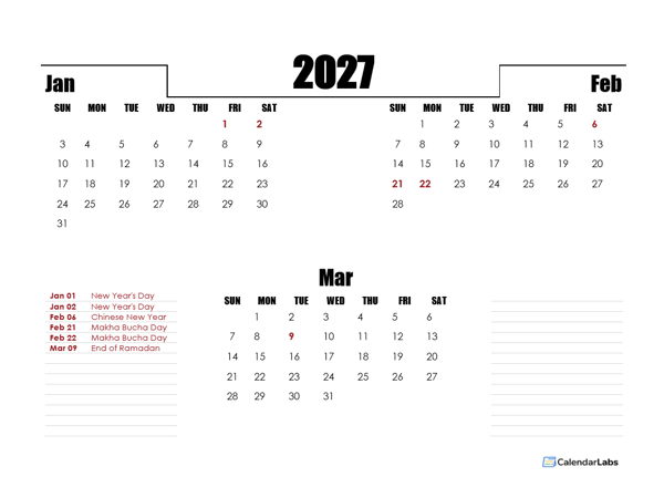 2027 Thailand Quarterly Planner Template