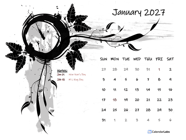2027 Word Calendar Design Template