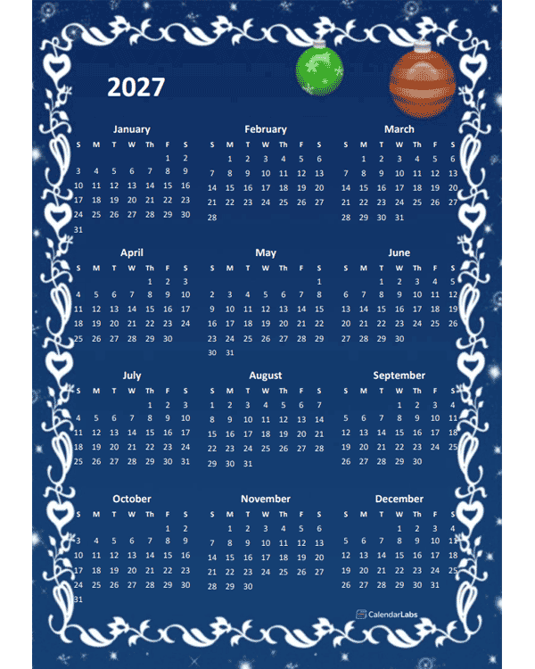 2027 Yearly Calendar Design Template