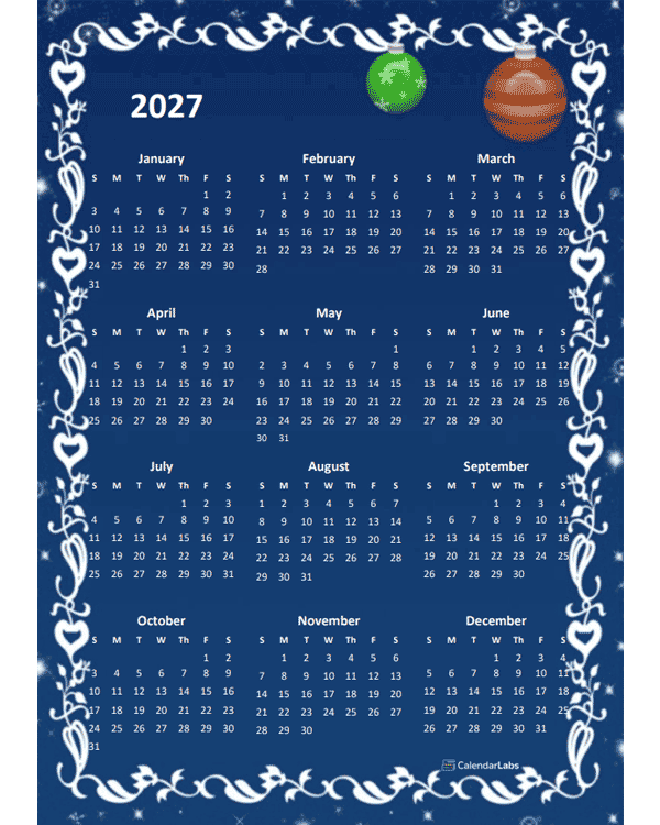2027 Yearly Calendar Design Template