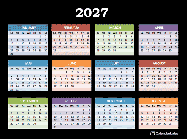 2027 Yearly Calendar For Powerpoint