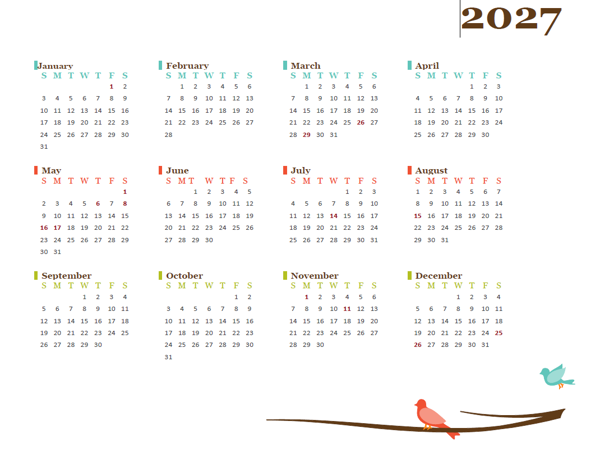 2027 Yearly France Calendar Design Template