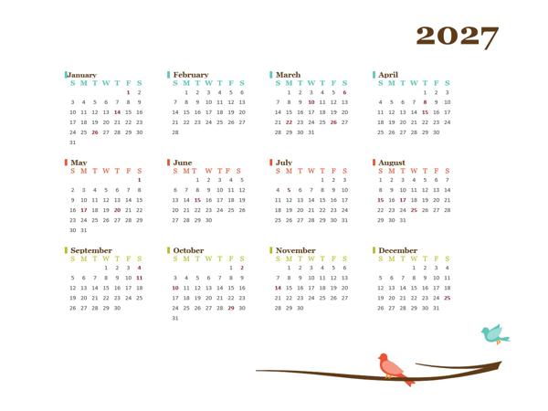2027 Yearly India Calendar Design Template