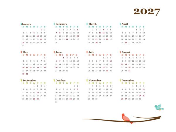 2027 Yearly Malaysia Calendar Design Template