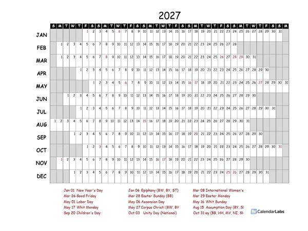2027 Yearly Project Timeline Calendar Germany