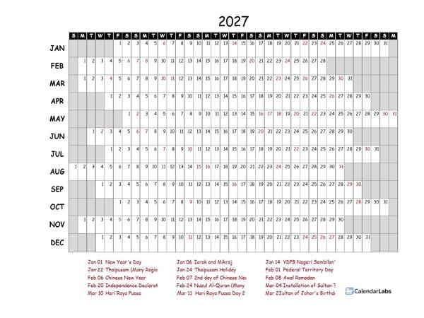 2027 Yearly Project Timeline Calendar Malaysia