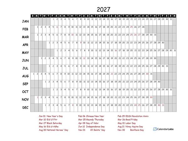 2027 Yearly Project Timeline Calendar Philippines