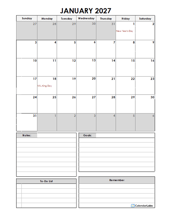 At A Glance 2027 Monthly Planner