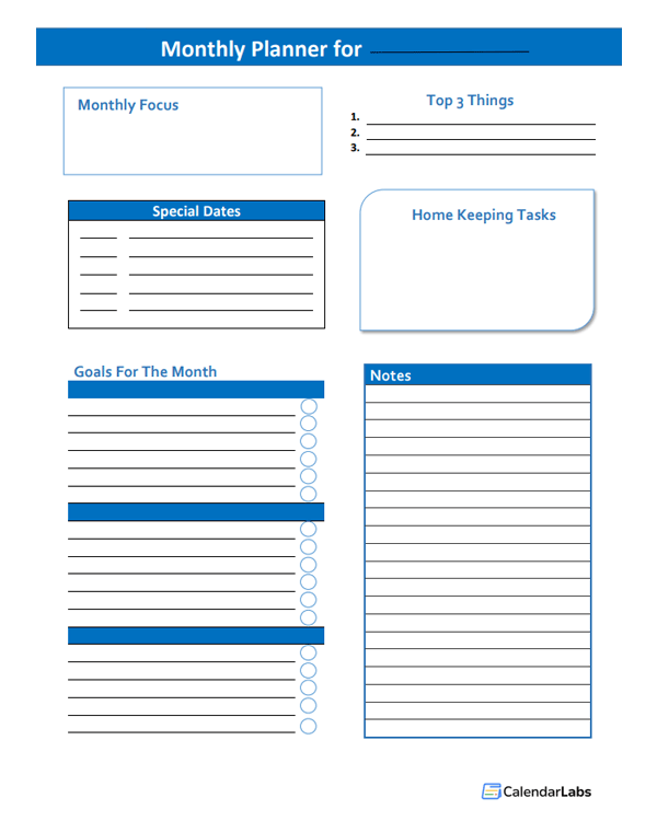 Editable Monthly Goal Planner