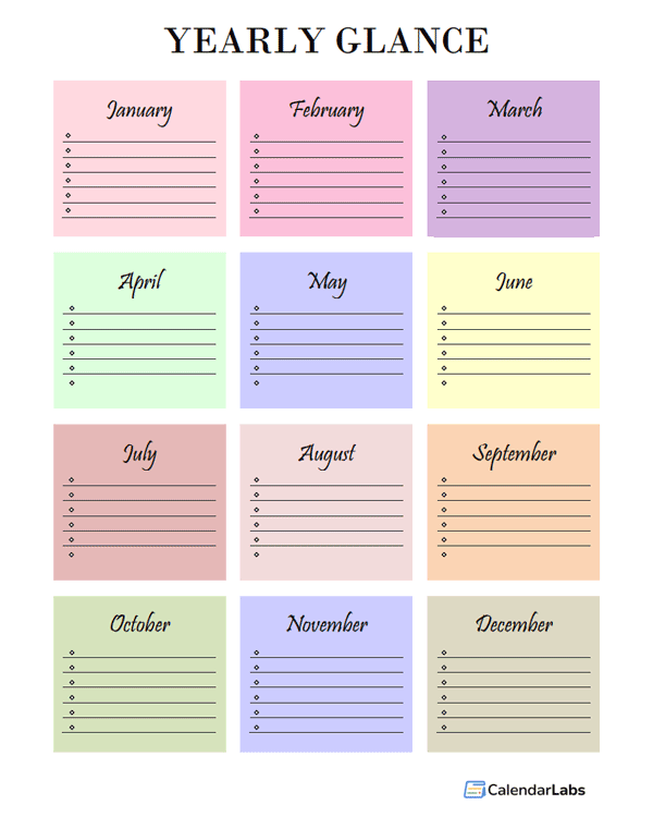 Family Yearly Glance Template