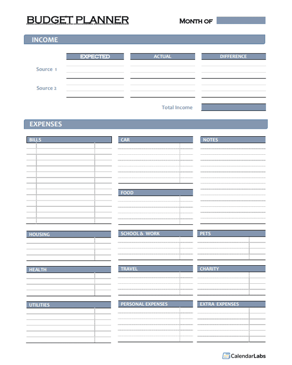 Free Monthly Budget Planner