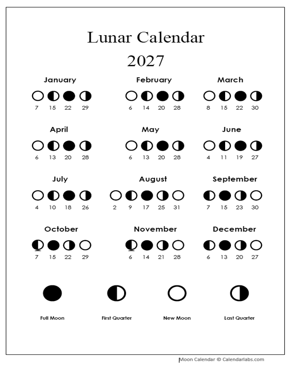 Printable Lunar Calendar 2027