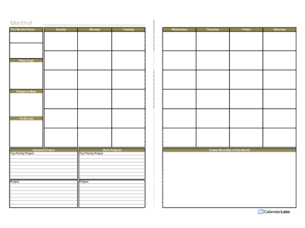 Printable Monthly Planner Template A3