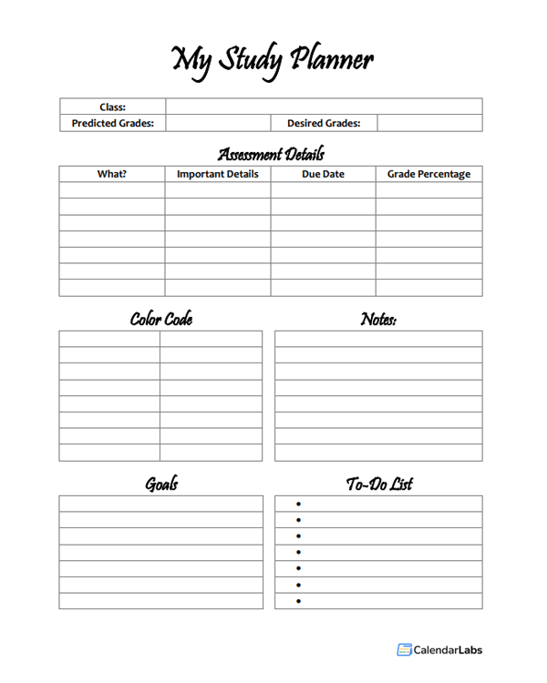 Printable My Study Planner