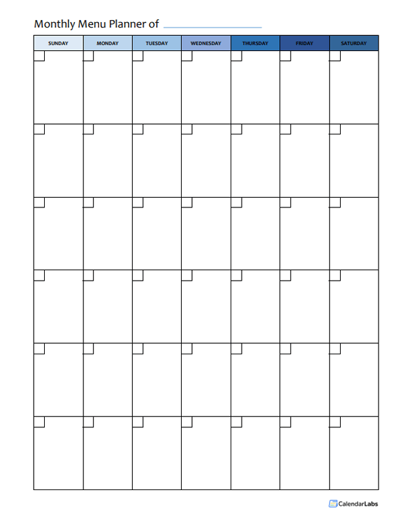 Printable Undated Monthly Menu Planner