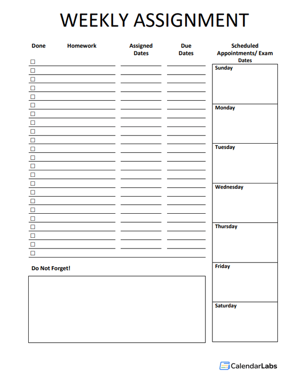 Free Weekly Assignment Planner