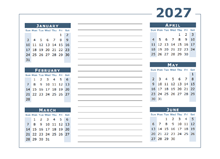 2027 Blank Two Page Calendar Template For 2027