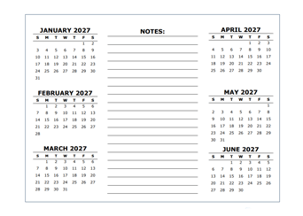 2 Page Yearly Calendar Template 2027