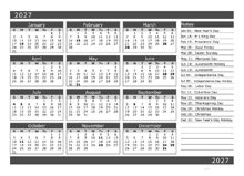 12 Month One Page Calendar Template For 2027