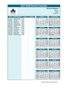 2027-2028 Jul-Jun Yearly School Calendar Template Excel