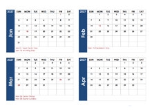 2027 Four Month Calendar Template