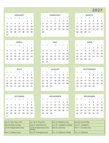 2027 Annual Calendar Design Template
