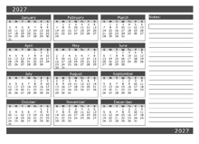 2027 Blank 12 Month Calendar In One Page