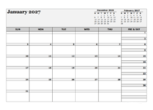 2027 Blank Three Month Calendar