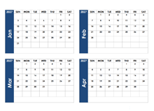 2027 Blank Four Month Calendar