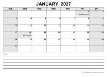 2027 Blank Calendar PDF