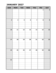 2027 Blank Daily Planner