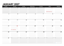 2027 Blank Mac Numbers Calendar