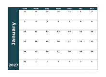 2027 Monthly Blank Calendar