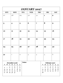 2027 Blank Monthly Planner