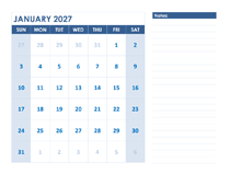 2027 Blank Printable Calendar