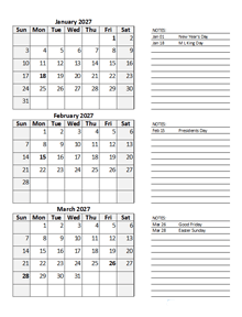 2027 Blank Printable Calendar