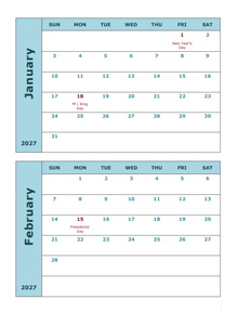 2027 Calendar Template Two Months Per Page