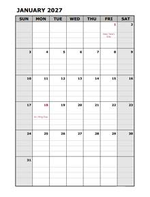 2027 Daily Planner Calendar Template