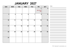 2027 Calendar with France Holidays PDF