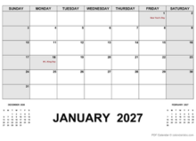 2027 Calendar With Holidays PDF