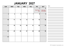 2027 Calendar with Thailand Holidays PDF