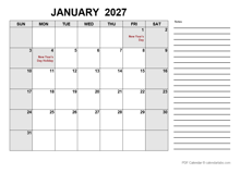 2027 Calendar with UAE Holidays PDF