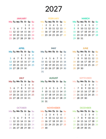 2027 Colorful Yearly Excel Calendar