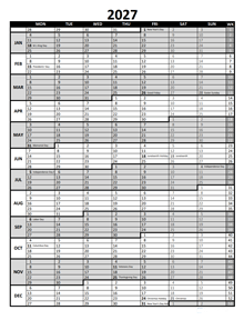 Free 2027 Excel Calendar For Project Planning
