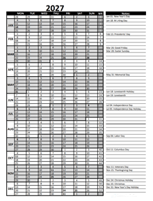 Free 2027 Excel Calendar For Project Management